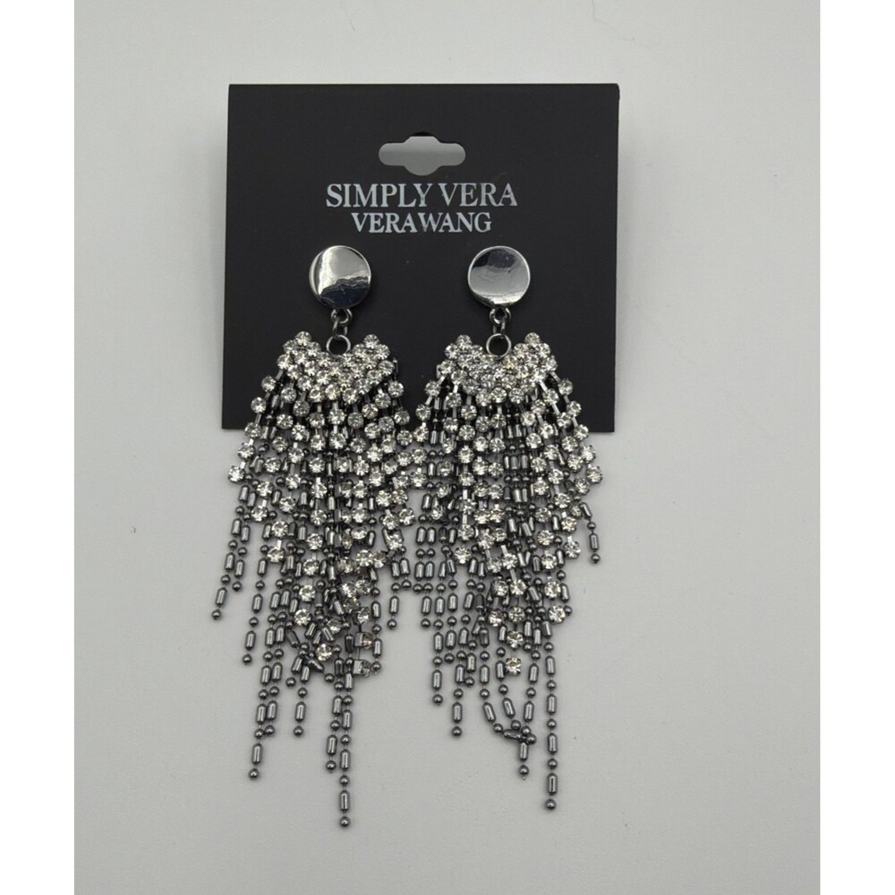 Simply Vera Vera Wang Rhinestone Fringe Chandelier Earrings Silver Tone Statemen